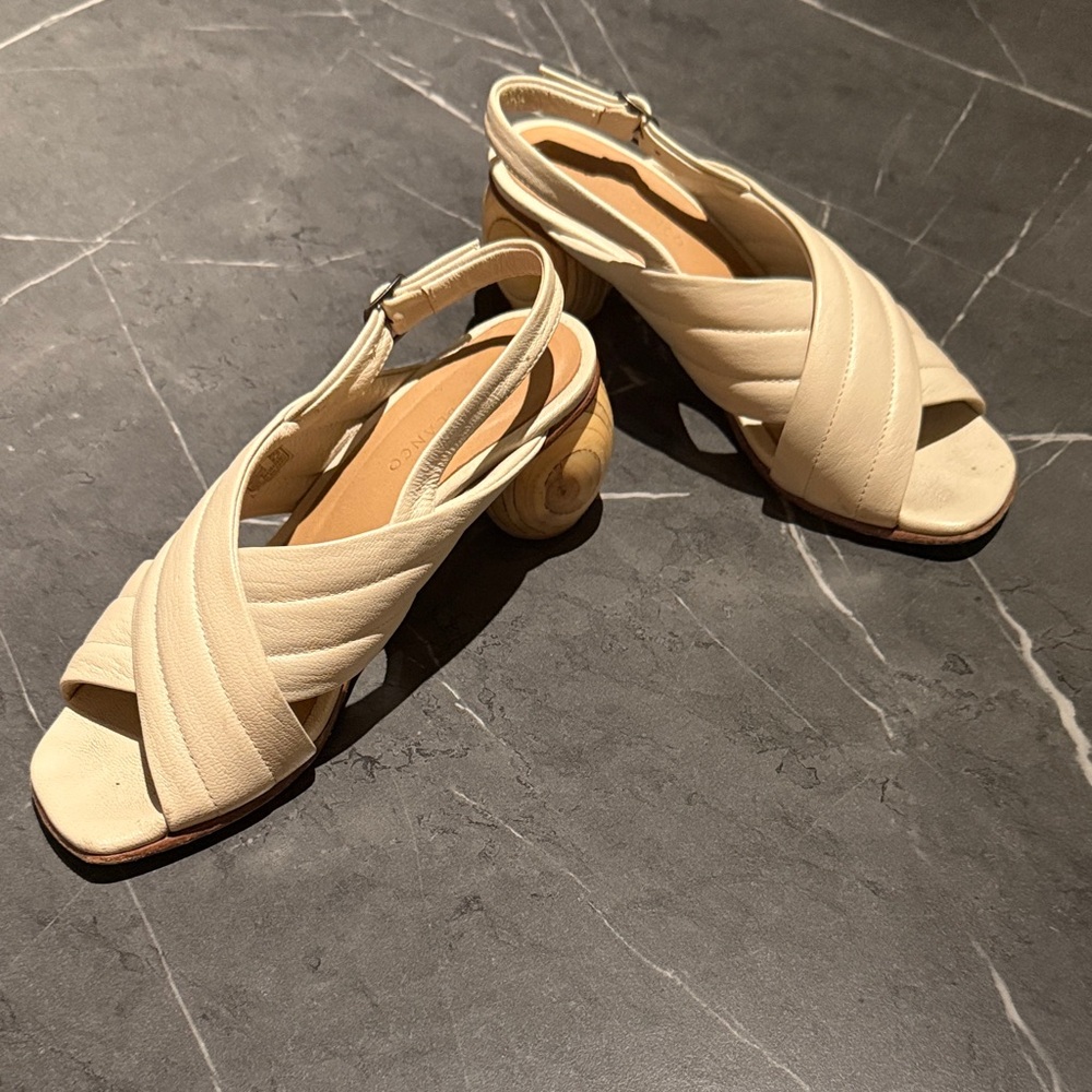 Cream Cross‑Strap Slingback Heels
